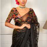 beautiful with our new black color soft net  saree