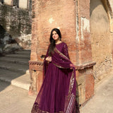 Designer Maroon Georgette Gown