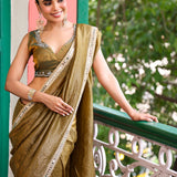 Golden Olive Designer Tissue Saree
