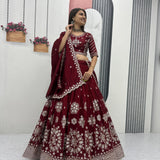 Maroon Bridal Embroidered Lehenga