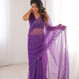 Purple Heavy Soft Net Saree