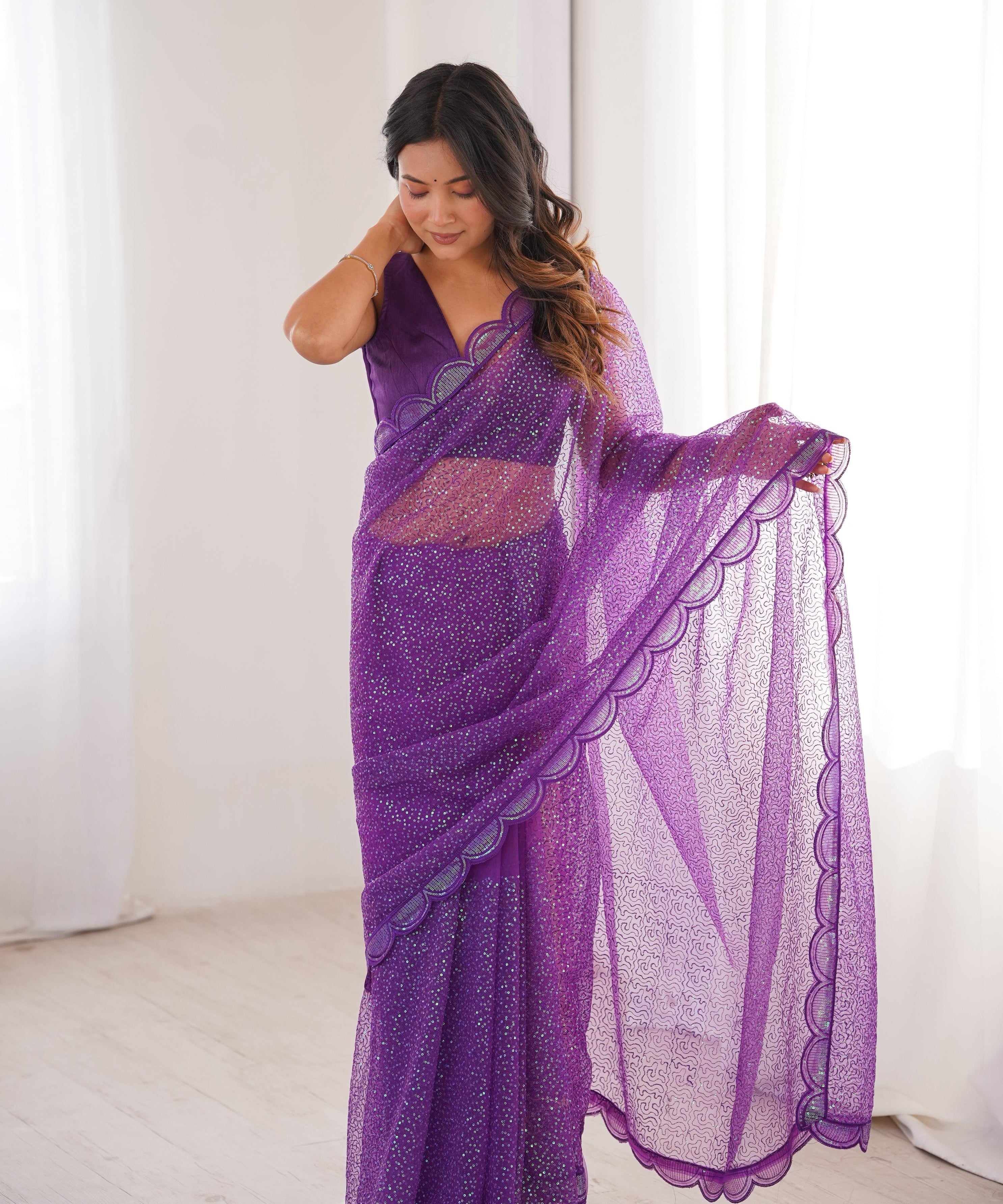 Purple Heavy Soft Net Saree