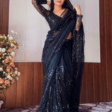 Stunning Dark Blue Sequence Saree
