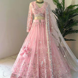 Peach Soft Net Lehenga Choli