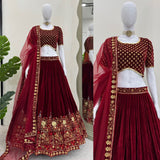 Maroon Bridal Velvet Lehenga Choli