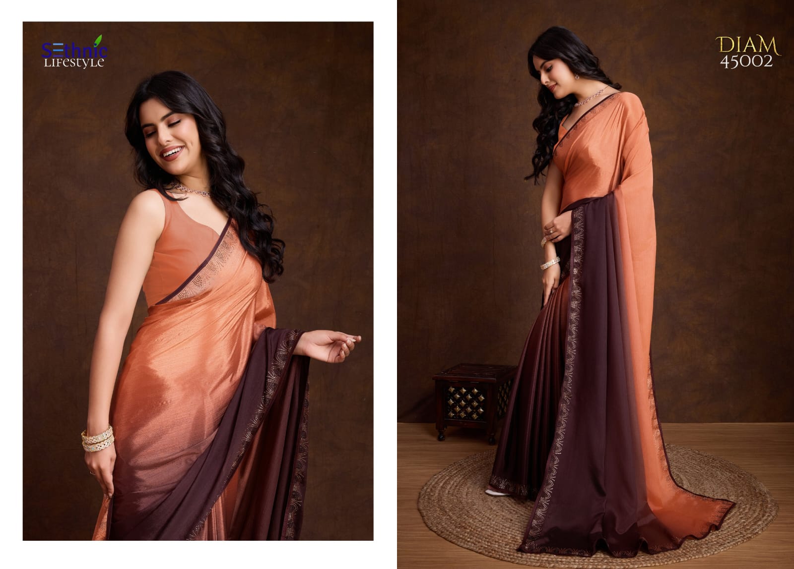 Crafted Chinon Shaded Colored Saree