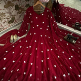 Red Heart Print Anarkali Dress