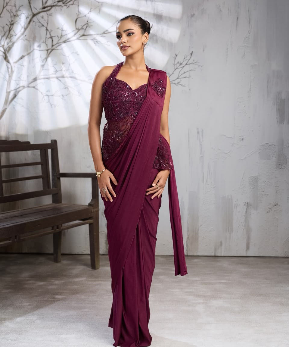 Classic Beads Work Ready To Wear Saree