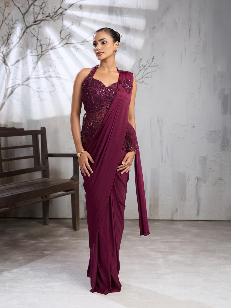 Classic Beads Work Ready To Wear Saree