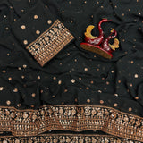 Pretty Black Embroidered Saree