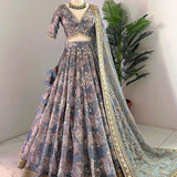 Flower Printed Chinon Lehenga