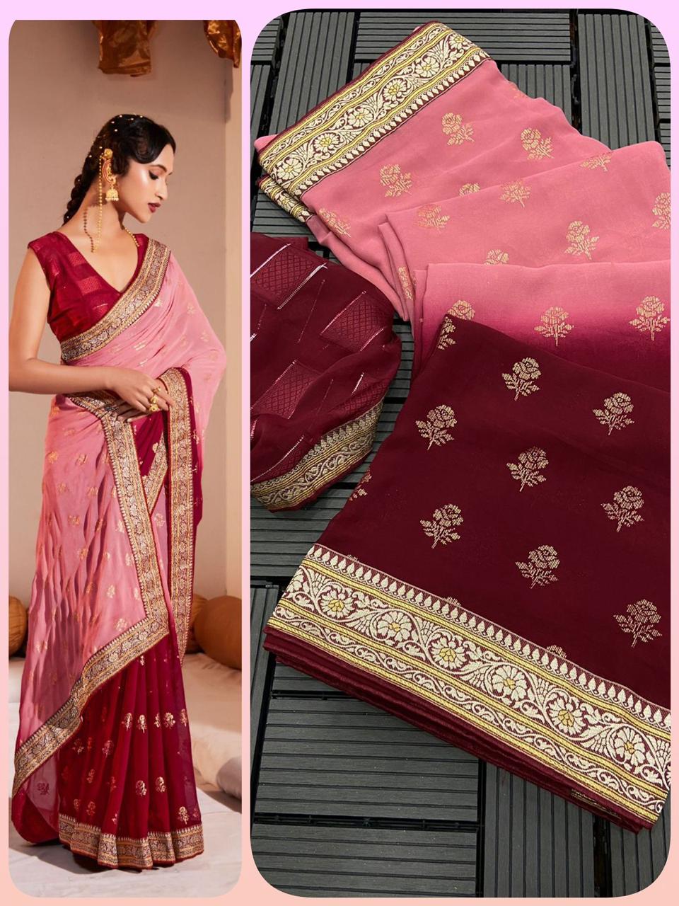 Two Tone Heavy Georgette Fabric All Over Saree Foil Print