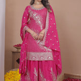 Designer Embroidered Pink Top Sharara