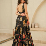 Black Stylish Flower Print Gown