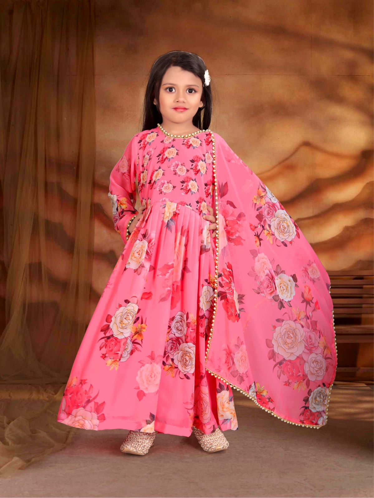 Floral Print Kids Gown