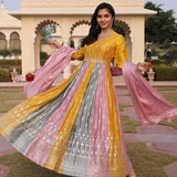 Multi Colored Rangoli Silk Gown