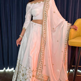 White Premium Slub Silk Lehenga Choli