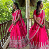 Pink Colour Embroidered Attractive Party Wear Silk Lehenga choli