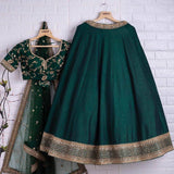 Art Silk Embroidered Green Lehenga