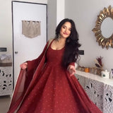 Celebrity Maroon Cotton Flared Suit