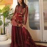 Maroon Classy Organza Top Sharara