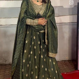 Olive Green Partywear Anarkali Suit