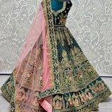 Peacock and Barat Embroidered Velvet Lehenga choli