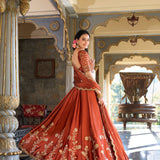 Glowing Orange Rangoli Silk Lehenga