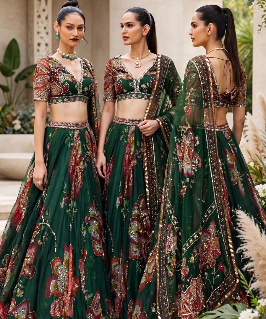 Exceptional Mirror Work Printed Lehenga