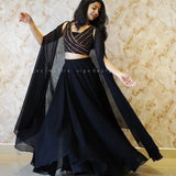 Fancy Black Georgette Indo Lehenga