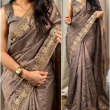 stunning cut work visca slub silk saree.