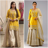 Yellowish Heavy Embroidered Silk Suit