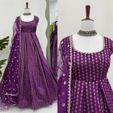 Purple Jacquard Silk Gown