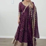 Designer Party Wear Look Full Heavy Embroidery Sequence Work Gown