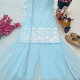 SkyBlue Faux Georgette Top Plazzo