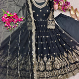 Black Designer Embroidered Gown