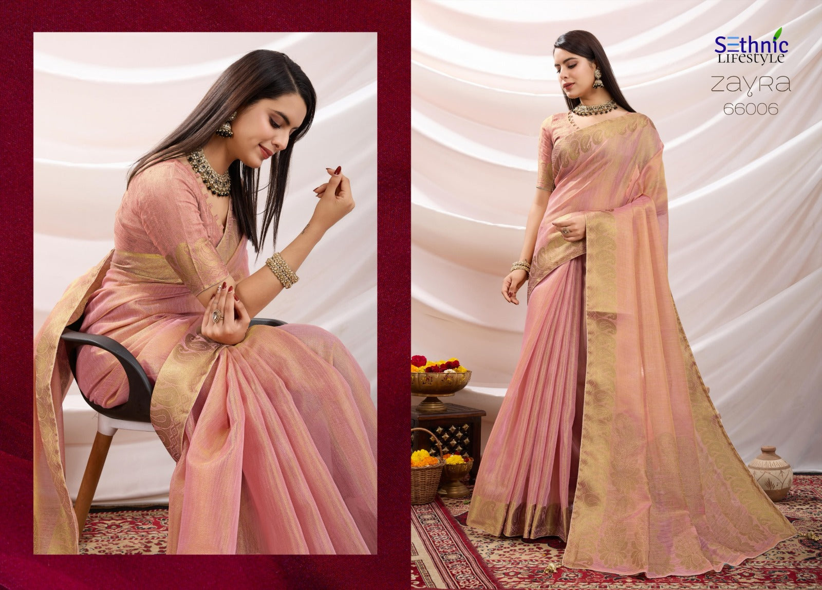 Zayra Ethnic Linen Tissue Saree