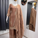 Designer Chinon Silk Embroidered Suit