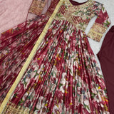 Maroon Flower Print Anarkali Gown