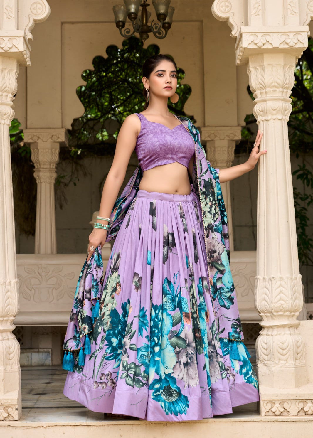 Floral Printed Silk Lehenga Choli