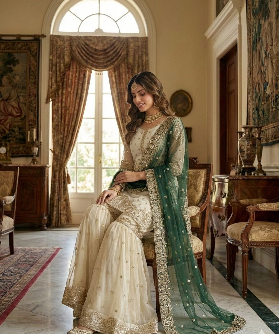 Classical Fandy Embroidered Top Sharara