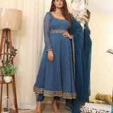 Faux Georgette Blue Salwar With Pant