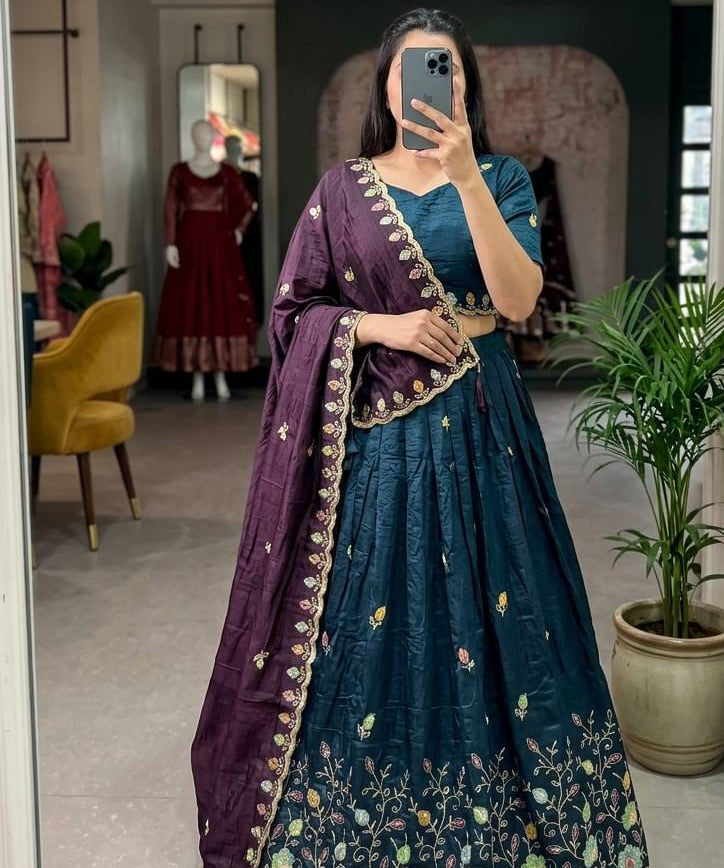 Ananya Teal Blue Embroidered Lehenga