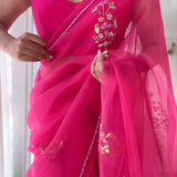 Premium Pink Organza Silk Saree