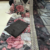 Beautifull Black Flower Printed Suit