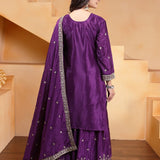 Designer Embroidered Chinon Sharara Suit