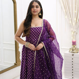 Purple Jacquard Silk Gown