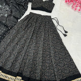 Black Soft Cotton Printed Lehenga