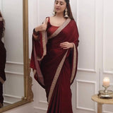 Beautifull Maroon Tibby Silk Saree