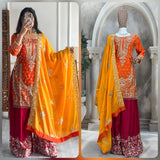 Orange Kesariya Chinon Suit